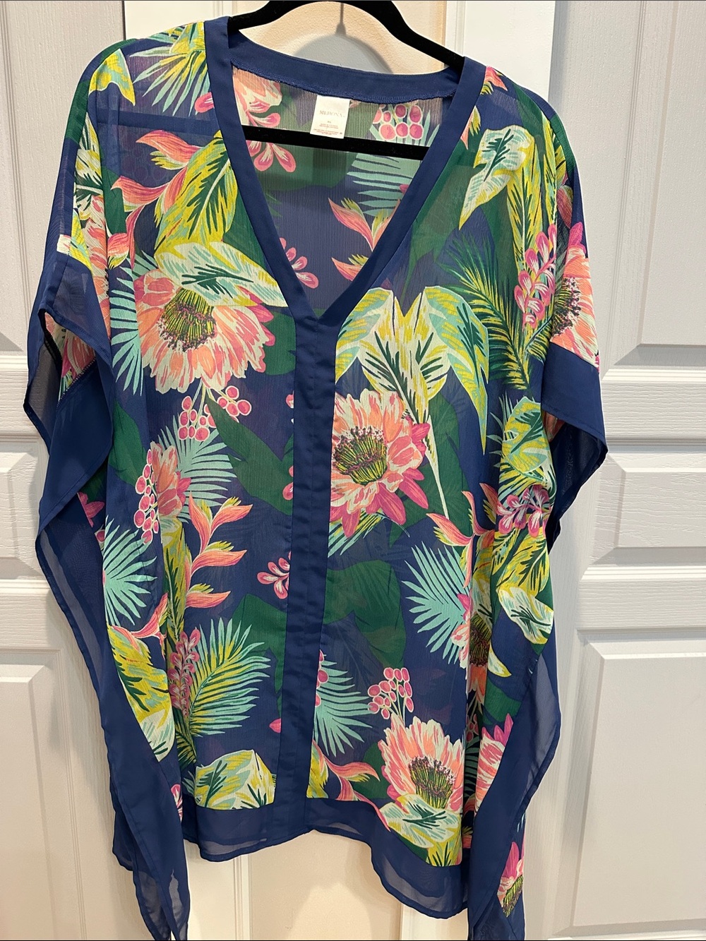 Merona Navy Tropical Floral Sheer V-Neck Coverup